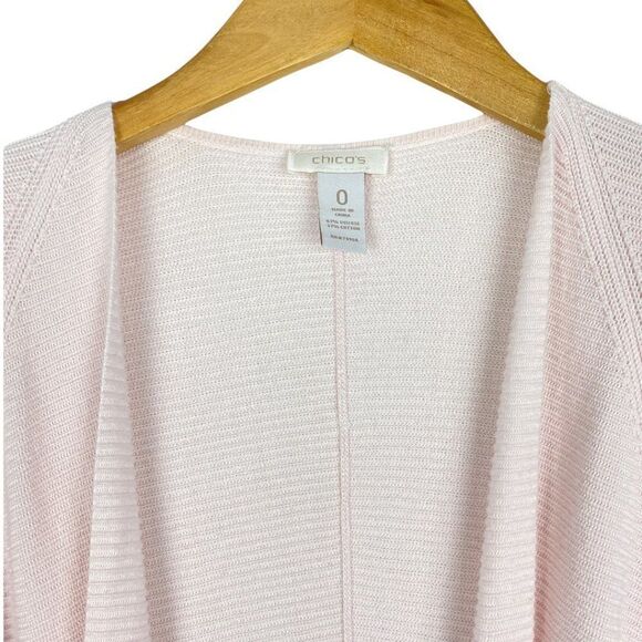 Chicos women's Pale Light Pink Open Front 3/4 Sleeve Knit Ribbed Cardigan US 0 - Picture 3 of 6